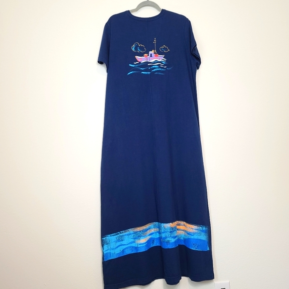 Michael Leu Art To Wear Sailboat Beachy 100% Cotton Maxi Dress - Picture 6 of 9